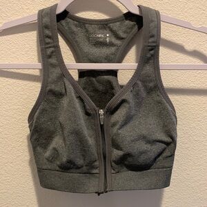 Jockey Womens Gray Sport Bra. Size M. Zip front & hook&I midway up zipper.‍‍‍‍﻿﻿